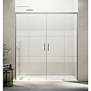 GME Mampara de ducha frontal Basic Spazio (162 x 195 cm, Vidrio serigrafiado, Longitud regulable: 152 cm - 162 cm, Nickel)