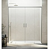 GME Mampara de ducha frontal corredera Basic Spazio (142 x 196 cm, Vidrio transparente, Longitud regulable: 132 cm - 142 cm, Nickel) | BAUHAUS