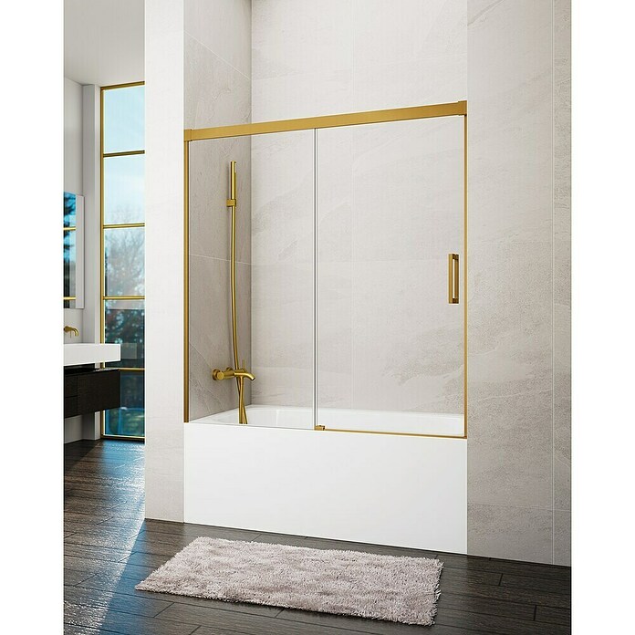 GME Mampara para bañera Basic (An x Al: 145 x 150 cm, Vidrio transparente, Oro) | BAUHAUS