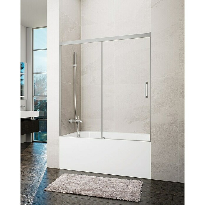 GME Mampara para bañera Basic (An x Al: 160 x 150 cm, Vidrio transparente, Níquel) | BAUHAUS