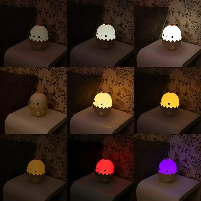 Lámpara de sobremesa Dino - 0,75 W, L x An x Al: 10,9 x 9,3 x 12,5 cm, Beige - La luz nocturna LED en forma de huevo proporciona un brillo suave en varios colores, ideal para habitaciones infantiles.