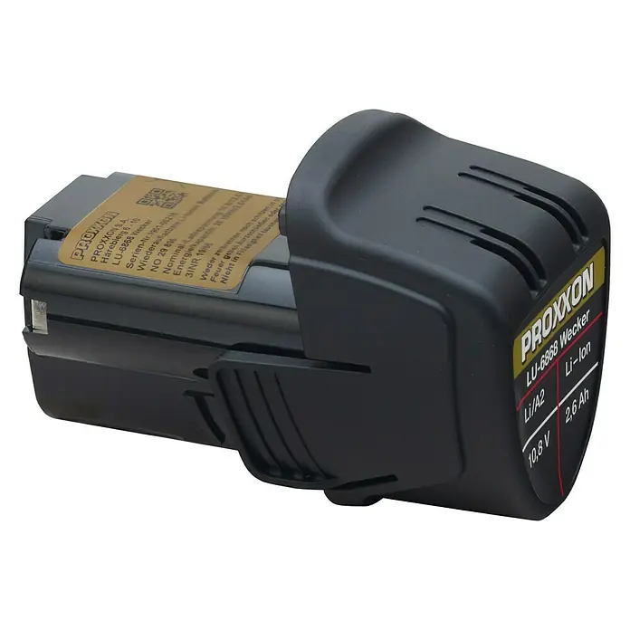 Proxxon Akku LI/A2 - 10,8 V, 2,6 Ah, Passend für: Proxxon Micromot-Serie - Akku des Proxxon LU-6868 Wecker, ein wiederaufladbarer Li-Ion Akku mit 10,8V und 2,6 Ah für Proxxon Werkzeuge.