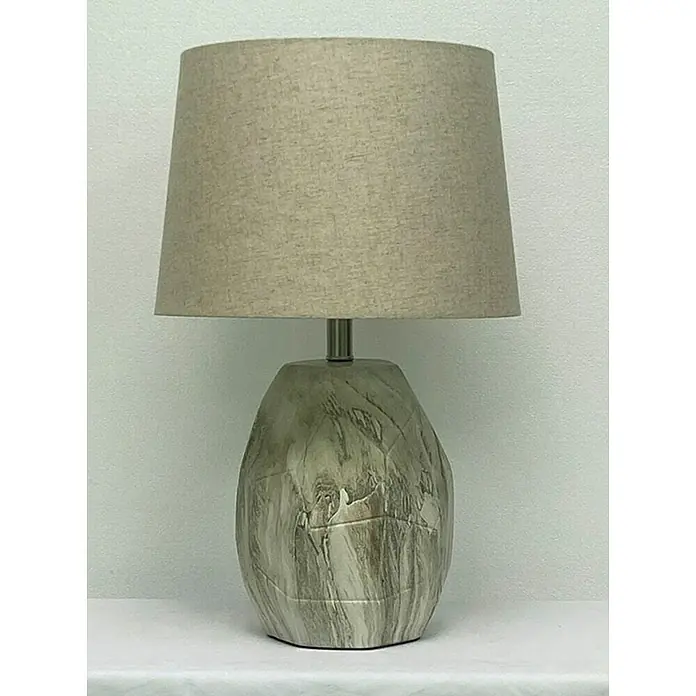 Lámpara de sobremesa de cerámica - 40 W, L x An x Al: 36 x 36 x 56 cm, Beige marmolado, E27 - Lámpara de mesa con pantalla beige y base de mármol marrón grisáceo para iluminación ambiental.