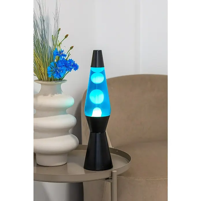 Lámpara de sobremesa decorativa de lava Bullet - 25 W, L x An x Al: 11,5 x 11,5 x 40 cm, Negro - Lámpara de lava decorativa con cera azul y base negra, creando un ambiente relajante. Ideal para darle un toque retro a cualquier espacio.