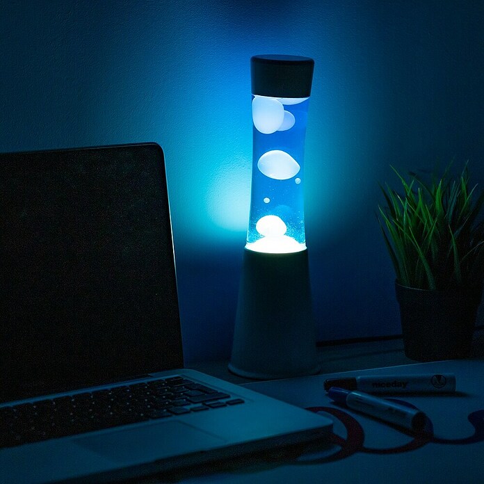Lámpara de sobremesa decorativa lava mini (25 W, L x An x Al: 9 x 9 x 30 cm, Blanco, Azul) | BAUHAUS