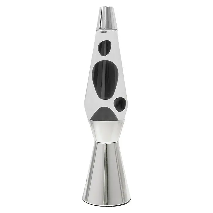 Lámpara de sobremesa decorativa de lava Bullet - 25 W, L x An x Al: 11,5 x 11,5 x 40 cm, Plata - Lámpara de lava plateada icónica con carcasa transparente y fascinantes burbujas de cera negra que crean un ambiente retro-cool.