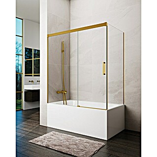 GME Mampara para bañera Basic (L x An x Al: 75 x 160 x 150 cm, Vidrio transparente, Oro)