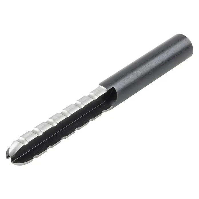 Wolfcraft Fräsbohrer - Durchmesser: 8 mm, Länge: 70 mm - Nahaufnahme eines Nutfräsers mit abgesetzten Schneiden, ideal für präzise Holzbearbeitungsprojekte.