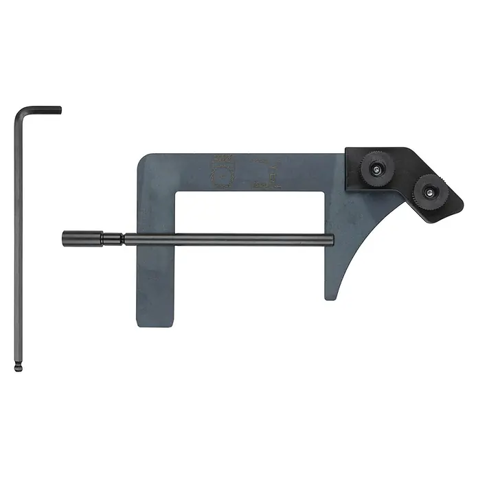 Wolfcraft Cuña de separación divisor 6917000 - Metal - La imagen muestra una llave para tubos, una herramienta utilizada para sujetar y girar tubos. La herramienta está hecha de metal resistente y tiene mordazas ajustables.