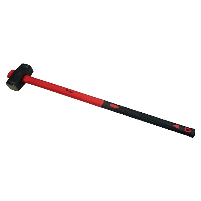 Maza 3 kg - Largo: 90 cm, 600 g, Acero - Una maza con mango rojo y negro. Ideal para demolición, construcción o como herramienta para el artesano. Para trabajos de construcción.