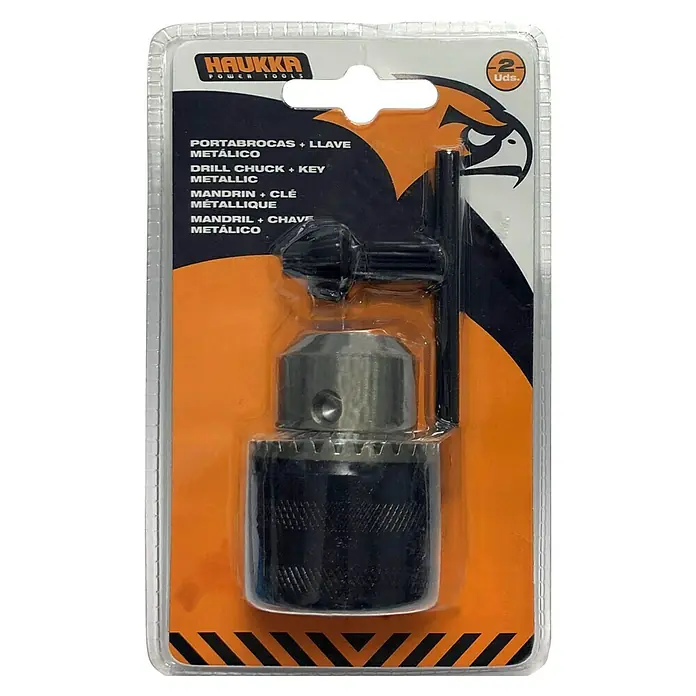 Portabrocas de cambio rápido - Alcance de sujeción: 1,5 mm - 13 mm, Metal - Portabrocas HAUKKA con llave en blíster. Un accesorio práctico para tu taladro.