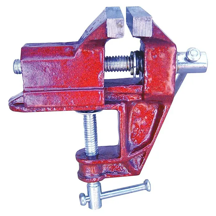 Tornillo de banco 105110 - Anchura de sujeción: 70 mm, Fijo, Acero - Torno de banco rojo para sujetar piezas. Ideal para talleres y proyectos de bricolaje.