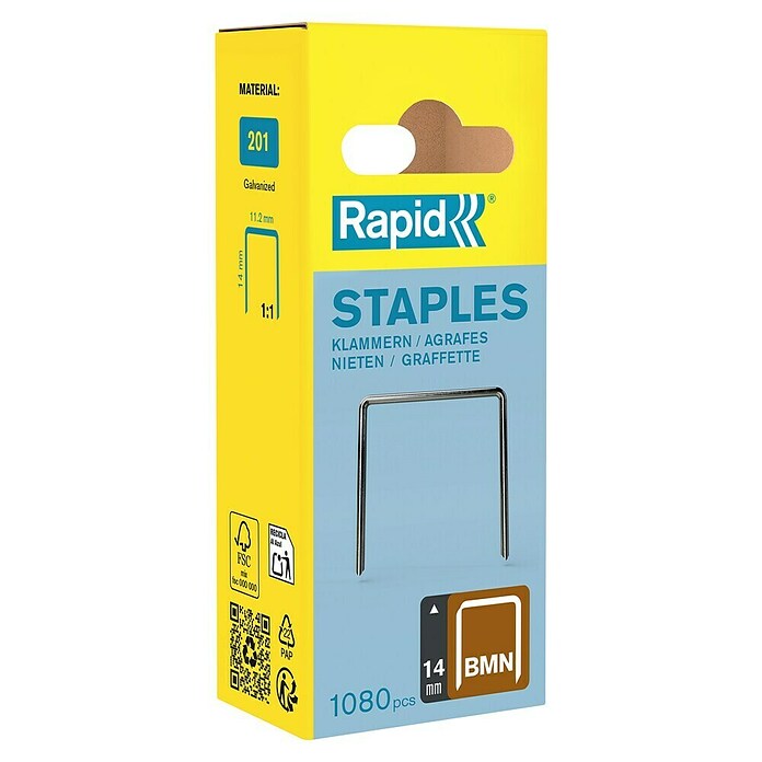 Rapid Grapa de alambre fino Tipo BMN (14 mm, Anchura parte trasera: 11,2 mm, 1.080 uds.)