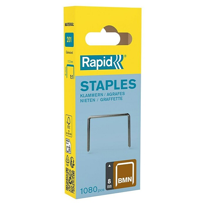 Rapid Grapa de alambre fino Tipo BMN (8 mm, Anchura parte trasera: 11,2 mm, 1.080 uds.)