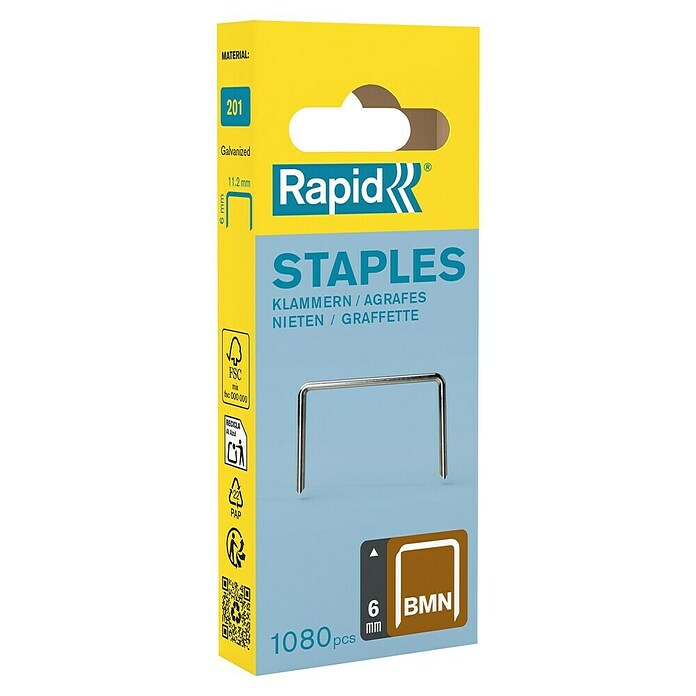 Rapid Grapa de alambre fino Tipo BMN (6 mm, Anchura parte trasera: 11,2 mm, 1.080 uds.)