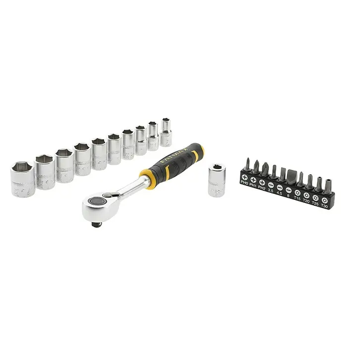 Stanley FatMax Juego de llaves de trinquete FMMT82679-0 - ¼″, 22 pzs. - Juego de vasos con llave, mango de destornillador y puntas, ideal para reparaciones y proyectos de bricolaje.
