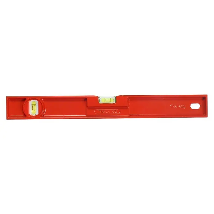 Stanley FatMax Nivel de burbuja TMLH - Largo: 40 cm, Aluminio, Rojo - Un nivel de burbuja rojo, una herramienta útil para alinear objetos. Indica si una superficie es horizontal o vertical.