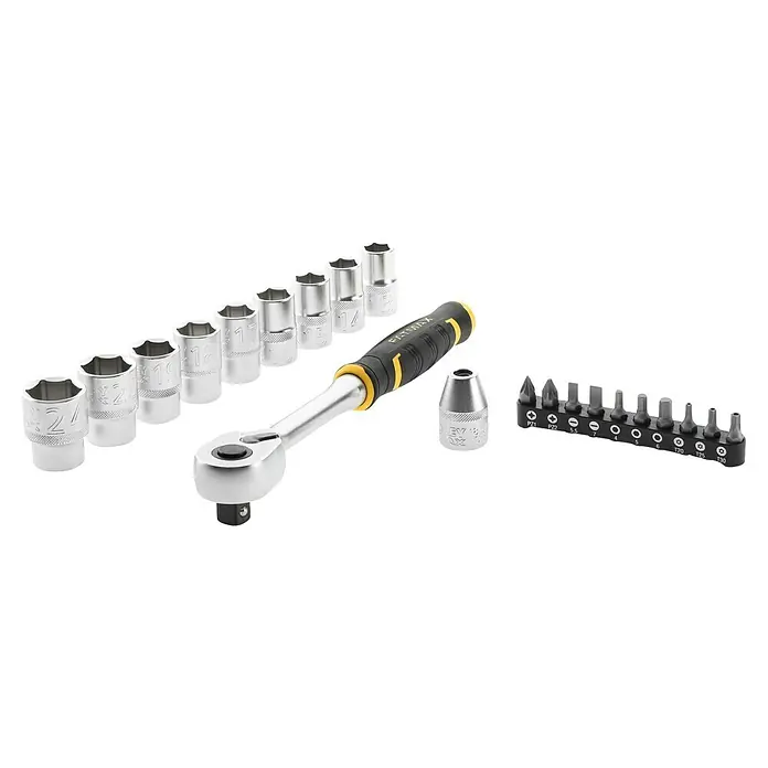Stanley FatMax Juego de llaves de trinquete FMMT82681-0 - ½″, 22 pzs. - Juego de vasos con carraca y puntas, ideal para reparaciones y proyectos de bricolaje. El kit incluye una variedad de tamaños para aplicaciones versátiles.
