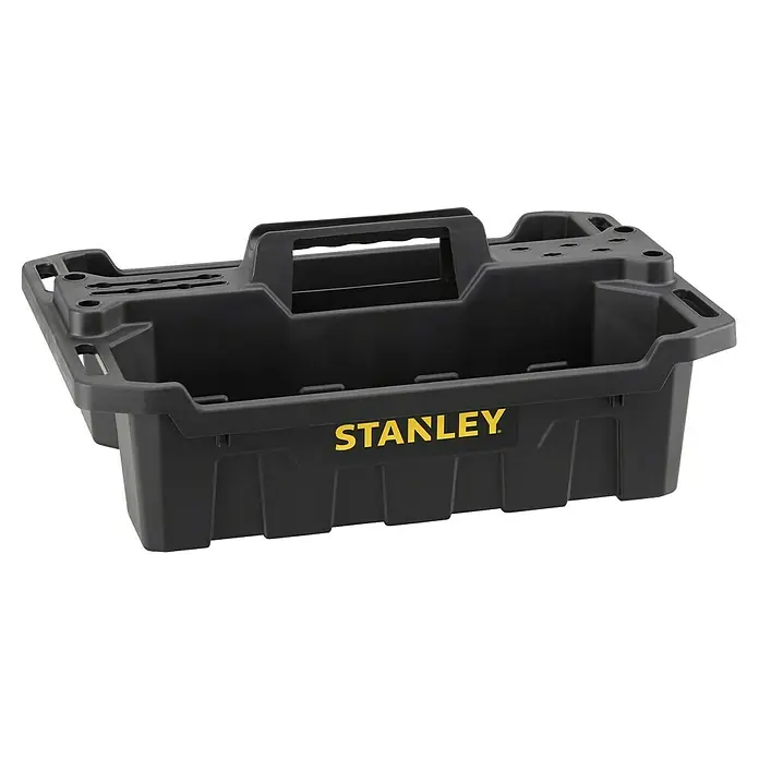 Stanley Portaherramientas - 49,9 x 33,5 x 19,5 cm, Plástico - Cesta portaherramientas negra Stanley con logotipo amarillo, solución duradera para transportar herramientas. Ideal para aficionados al bricolaje.