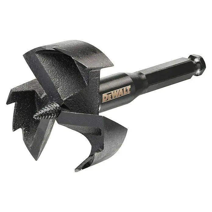 DeWalt Broca para madera DT45 - 1 ud., Diámetro de la broca: 65 mm - Primer plano de una broca Forstner DeWalt. Ideal para perforar orificios con precisión en madera, con punta de centrado y cortadores para resultados limpios.