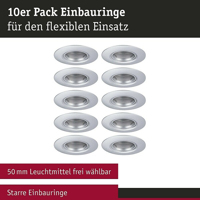 Paulmann Einbauleuchte (9 cm, Silber, 10 Stk., Starr) | BAUHAUS