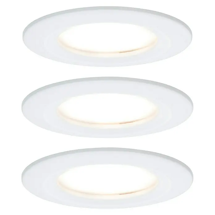 Paulmann Nova LED-Einbauleuchten-Set rund Plus Coin - Ø x H: 7,8 x 4,5 cm, Weiß matt, 3 Stk., Warmweiß - Drei runde LED-Einbauleuchten in Weiß, die ein warmes, einladendes Licht ausstrahlen und für eine moderne Raumbeleuchtung sorgen.