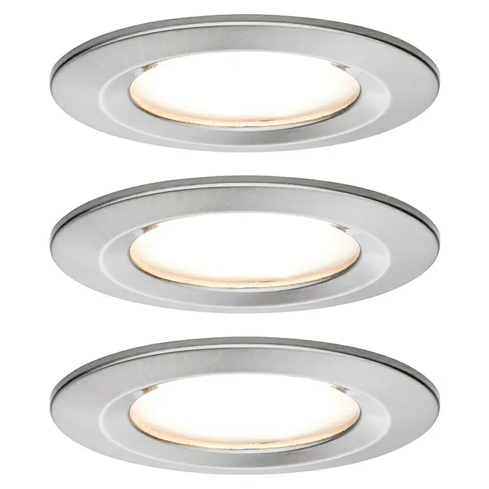 Paulmann Nova LED-Einbauleuchten-Set rund Coin - 3 W, Eisen gebürstet, 3 Stk., Warmweiß - Drei runde LED-Einbauleuchten mit gebürstetem Metallrahmen und warmweißem Licht für eine stilvolle Beleuchtung.