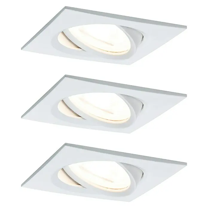 Paulmann Nova LED-Einbauleuchten-Set - L x B x H: 8,4 x 8,4 x 9 cm, 3 Stk., Warmweiß, Nicht Dimmbar, Weiß matt - Drei quadratische, weiße Deckeneinbaustrahler mit drehbarem, ovalem Lichtaustritt für eine moderne Beleuchtung.
