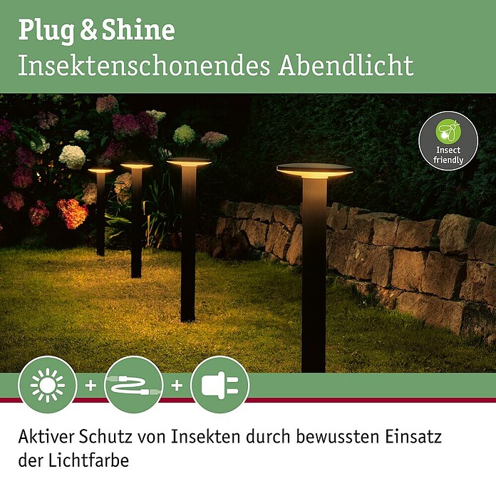 Paulmann Plug & Shine Aplique para exterior LED Plate (7 W, Ámbar, IP44, Temperatura del color: 2.200 K) | BAUHAUS