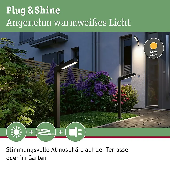 Paulmann Plug & Shine LED-Gartenspot Ito vertikal - 7,5 W, Warmweiß, L x B x H: 30 x 4,7 x 110 cm - Stimmungsvolle Gartenbeleuchtung mit warmweißem Licht. Das Plug & Shine System für Terrasse und Garten sorgt für angenehme Atmosphäre.
