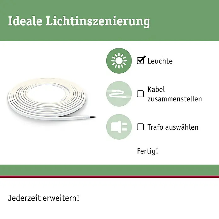 Paulmann Plug & Shine LED-Band Smooth Stripe Outdoor - Länge: 10 m, Lichtfarbe: Warmweiß, 1.540 lm, 24 V, 46 W - Ideale Lichtinszenierung mit Leuchte, Kabel und Trafo. Jederzeit erweiterbar für individuelle Beleuchtungslösungen.