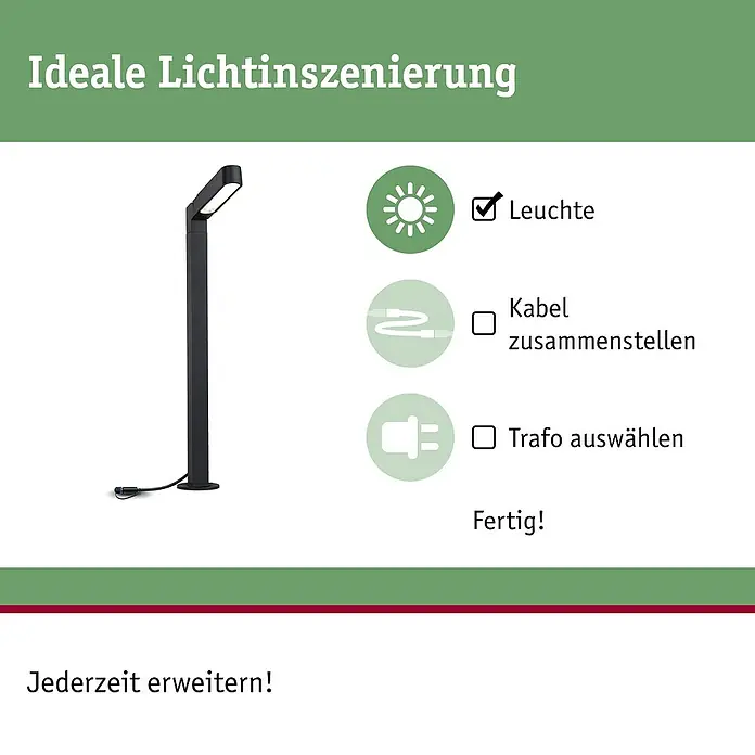 Paulmann Plug & Shine LED-Gartenspot Ito vertikal - 7,5 W, Warmweiß, L x B x H: 30 x 4,7 x 110 cm - Abbildung einer modernen Außenleuchte, die eine ideale Lichtinszenierung ermöglicht. Das Design ist schlicht und elegant.