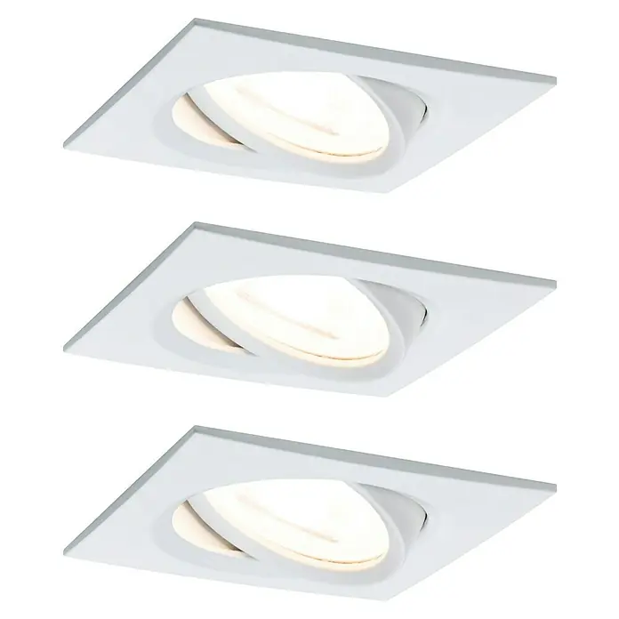 Paulmann Nova LED-Einbauleuchten-Set Coin - L x B x H: 8,4 x 8,4 x 4,5 cm, Weiß matt, 3 Stk., Warmweiß, Dimmbar - Drei quadratische, weiße Deckeneinbaustrahler mit schwenkbarem, ovalem Einsatz für eine flexible Beleuchtung.