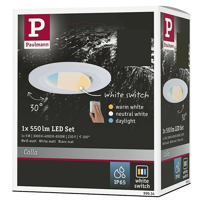 Paulmann Downlight empotrable LED redondo Calla White Switch (5 W, Blanco, Blanco cálido, 1 ud., Fijo (o rígido)) | BAUHAUS