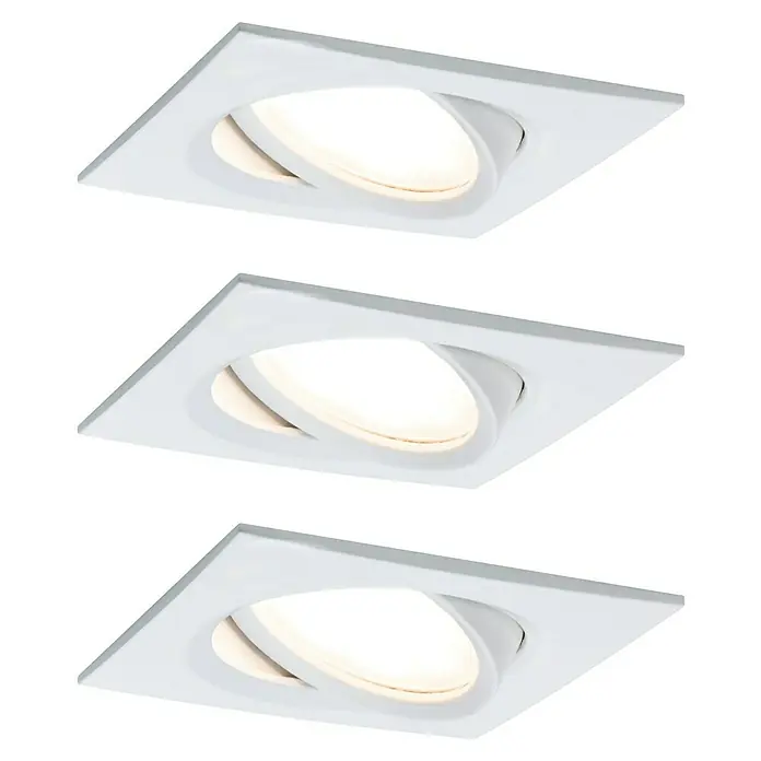Paulmann Nova LED-Einbauleuchten-Set Plus Coin - L x B x H: 8,4 x 8,4 x 4,5 cm, 3 Stk., Lichtfarbe: Warmweiß, Weiß matt - Drei weiße, quadratische Deckenspots mit schwenkbaren, ovalen Leuchtmitteln. Diese Einbaustrahler sorgen für eine moderne Beleuchtung.