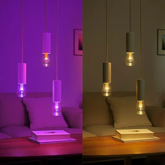 Philips Hue Smart-LED-Lampe Waca Lightguide Edison - E27, Dimmbar, RGBW, 500 lm, 6,8 W, 1 Stk. - Modernes Interieur mit Smart-Glühbirnen. Die LED-Lampen spenden farbiges oder warmes Licht und schaffen ein gemütliches Ambiente.