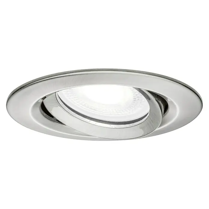 Paulmann Nova LED-Einbauleuchte rund Plus - 6 W, Ø x H: 9,3 x 9,3 cm, Lichtfarbe: Neutralweiß, 1 Stk., Mit Leuchtmittel, Eisen gebürstet - Ein silberner, runder Einbaustrahler mit schwenkbarem Leuchtmittel. Ideal für gezielte Beleuchtung und modernes Design im Raum.
