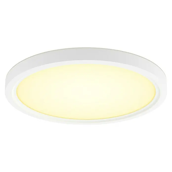 Philips Hue LED-Panel rund White Ambiance Tento S - 16,6 W, Ø x H: 29,1 x 3,2 cm, Weiß, Kaltweiß - Nahaufnahme einer modernen, runden LED-Deckenleuchte mit warmweißem Licht und schlichtem Design, ideal für Wohnräume.