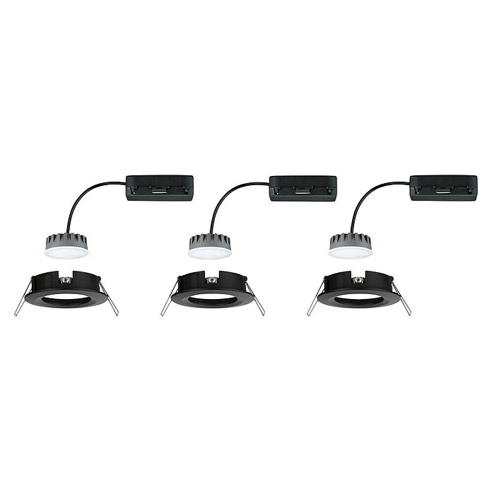 Paulmann Nova Set de focos LED empotrables redondos (Ø x Al: 7,8 x 4,5 cm, Negro, 3 ud., Blanco cálido) | BAUHAUS