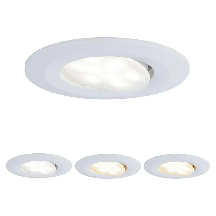 Paulmann Downlight empotrable LED redondo Calla White Switch - 5 W, Blanco, Blanco cálido, 1 ud., Fijo (o rígido) - La imagen muestra un foco LED empotrable con temperatura de color ajustable, presentado en varios tonos de luz, desde blanco frío hasta cálido.