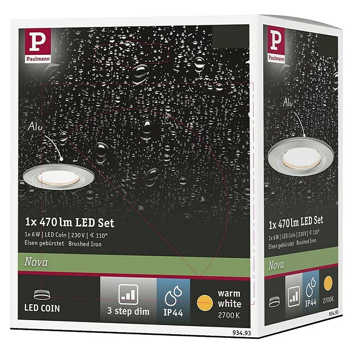 Paulmann Nova Set de focos LED empotrables redondos Coin 3-Stepdim (3 W, Hierro cepillado, 1 ud., Blanco cálido) | BAUHAUS