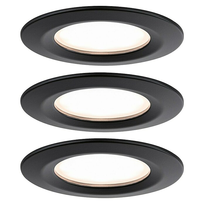 Paulmann Nova Set de focos LED empotrables redondos (Ø x Al: 7,8 x 4,5 cm, Negro, 3 ud., Blanco cálido) | BAUHAUS