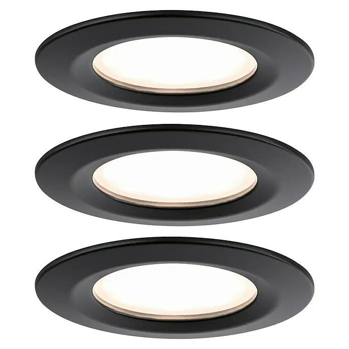 Paulmann Nova LED-Einbauleuchten-Set rund Plus Coin - Ø x H: 7,8 x 4,5 cm, Schwarz, 3 Stk., Warmweiß - Drei runde LED-Einbaustrahler in Schwarz. Diese Strahler sind ideal für die moderne Beleuchtung und bieten ein angenehmes Licht.