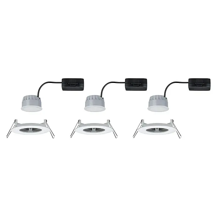 Paulmann Nova LED-Einbauleuchten-Set rund Coin - 3 W, Weiß matt, 3 Stk., Warmweiß - Drei LED-Einbaustrahler in Reihe mit Anschlusskästen und Halteklammern für die Deckenmontage. Helles, modernes Design für Innenräume.