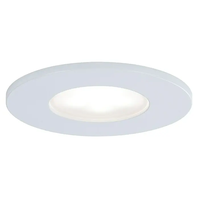 Paulmann LED-Einbauleuchte rund Calla - 5 W, Weiß matt, Neutralweiß, 1 Stk., Starr - Nahaufnahme einer runden, eingelassenen LED-Deckenleuchte mit weißem Rahmen und hellem Licht.