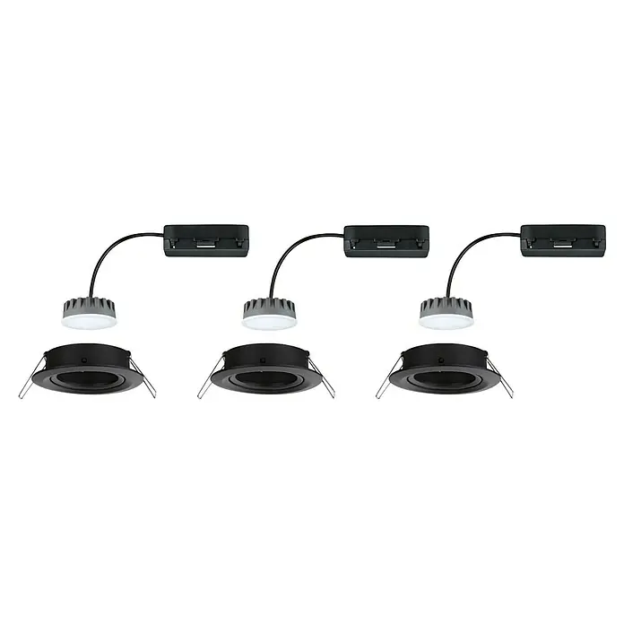 Paulmann Nova LED-Einbauleuchten-Set rund Coin - 6 W, Ø x H: 8,4 x 4,5 cm, Schwarz, 3 Stk., Warmweiß - Deckeneinbaustrahler-Set mit schwarzer Fassung, LED-Leuchte und schwarzem Transformator für modernes Beleuchtungsdesign.