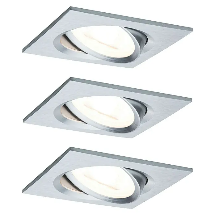 Paulmann Nova LED-Einbauleuchten-Set - L x B x H: 8,4 x 8,4 x 9 cm, 3 Stk., Warmweiß, Nicht Dimmbar, Alu gedreht - Drei quadratische LED-Einbaustrahler mit schwenkbarem Leuchteneinsatz für flexible Lichtausrichtung und moderne Deckenbeleuchtung.