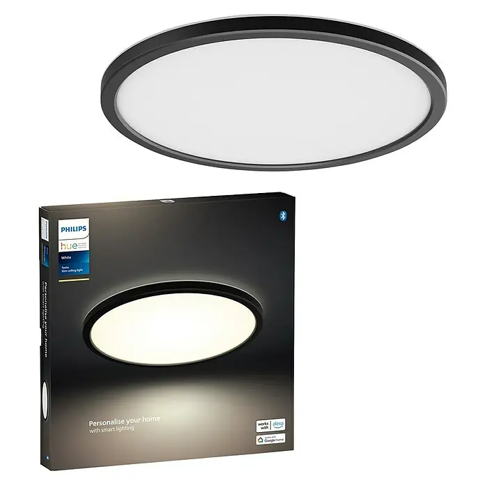 Philips Hue LED-Panel rund White Tento S - 16,6 W, Ø x H: 29,1 x 3,2 cm, Schwarz, Warmweiß - Philips Hue White Teno Deckenleuchte in Schwarz, smarte Beleuchtung für ein personalisiertes Zuhause, inklusive Verpackung.