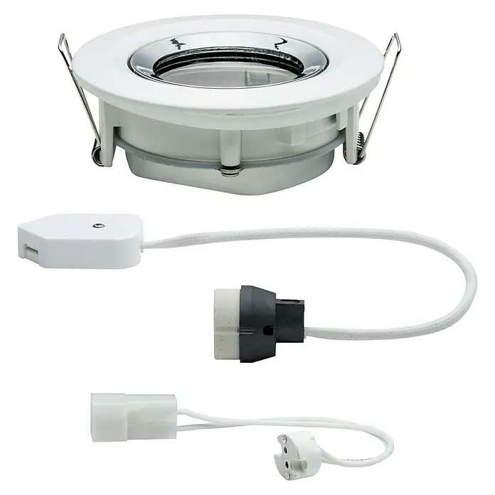 Paulmann Nova LED-Einbauleuchte rund Plus - 35 W, Ø x H: 9,3 x 4,5 cm, Weiß/ Chrom - Einbaustrahler mit weißem Gehäuse und Lampenfassung mit Kabel. Ideal für moderne Beleuchtungslösungen und einfache Installation.