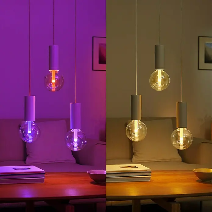 Philips Hue Smart-LED-Lampe Waca Lightguide Globe - E27, Dimmbar, RGBW, 500 lm, 6,8 W, 1 Stk., G125 - Drei Hängelampen mit dekorativen Glühbirnen, die unterschiedliche Lichtstimmungen erzeugen, von farbig bis warmweiß.